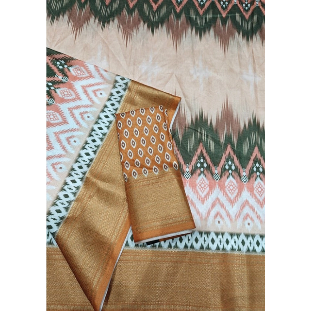 Women's Cotton Silk Printed Saree With Unstitched Blouse 5.5Mtr (Multicolor) - Image 2