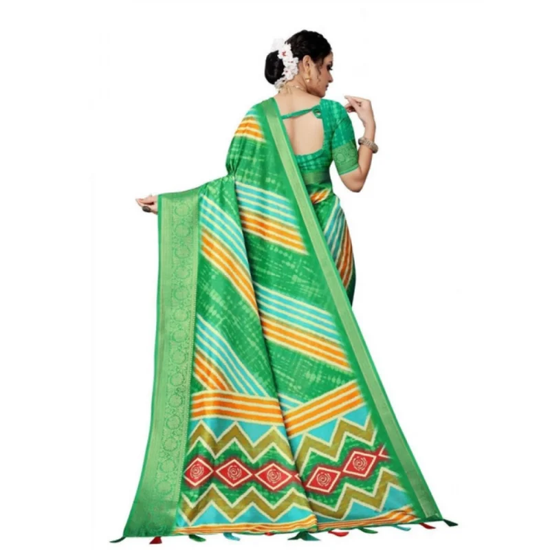 Alternative view of Women's Cotton Silk Striped  Saree With Unstitched Blouse 5.5Mtr (Green)