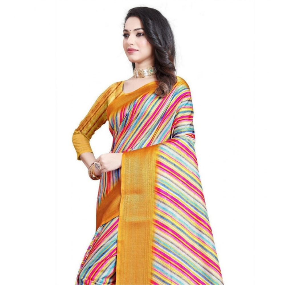 Women's Cotton Silk Striped Saree With Unstitched Blouse 5.5Mtr (Multicolor)