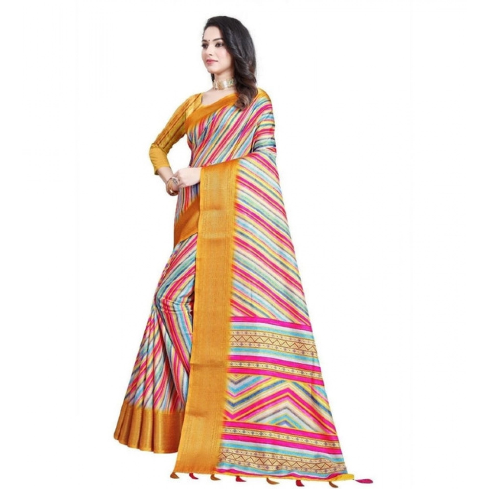 Women's Cotton Silk Striped Saree With Unstitched Blouse 5.5Mtr (Multicolor) - Image 3