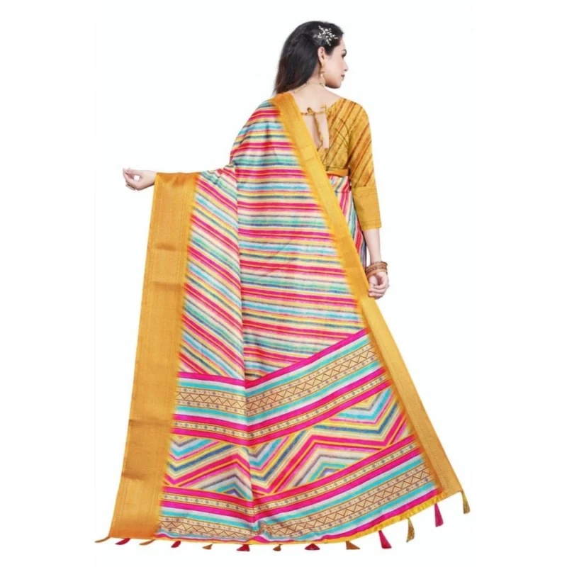 Alternative view of Women's Cotton Silk Striped  Saree With Unstitched Blouse 5.5Mtr (Multicolor)