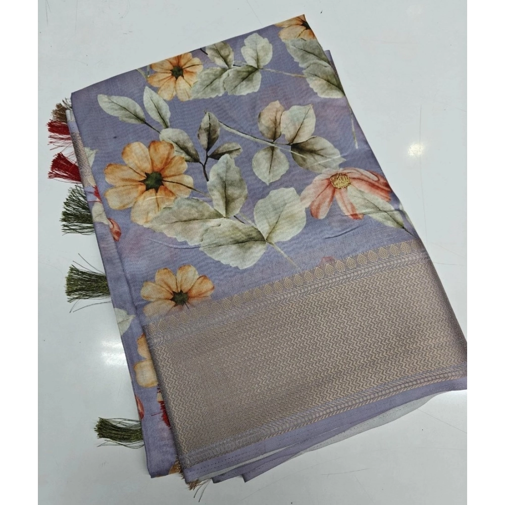 Women's Cotton Silk Floral Printed Saree With Unstitched Blouse 5.5Mtr (Grey)