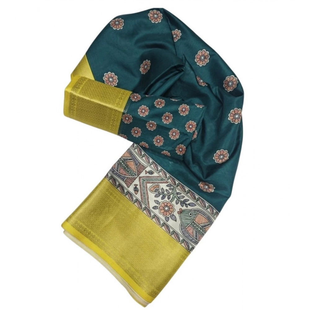 Women's Cotton Silk Printed Saree With Unstitched Blouse 5.5Mtr (Green) - Image 3