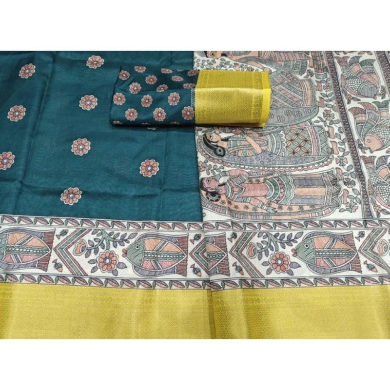 Alternative view of Women's Cotton Silk Printed Saree With Unstitched Blouse 5.5Mtr (Green)