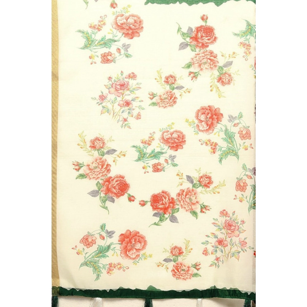 Women's Chanderi Floral Printed Saree With Unstitched Blouse 5.5Mtr (Green) - Image 2
