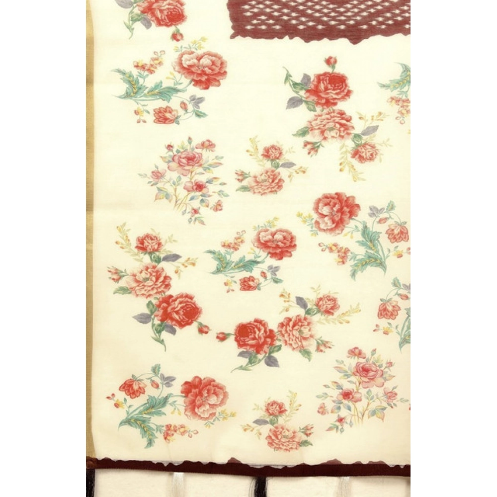 Women's Chanderi Floral Printed Saree With Unstitched Blouse 5.5Mtr (Maroon) - Image 3