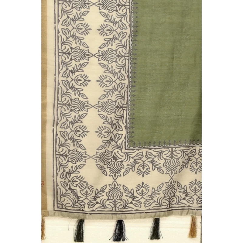 Alternative view of Women's Chanderi Printed Saree With Unstitched Blouse 5.5Mtr (Green)