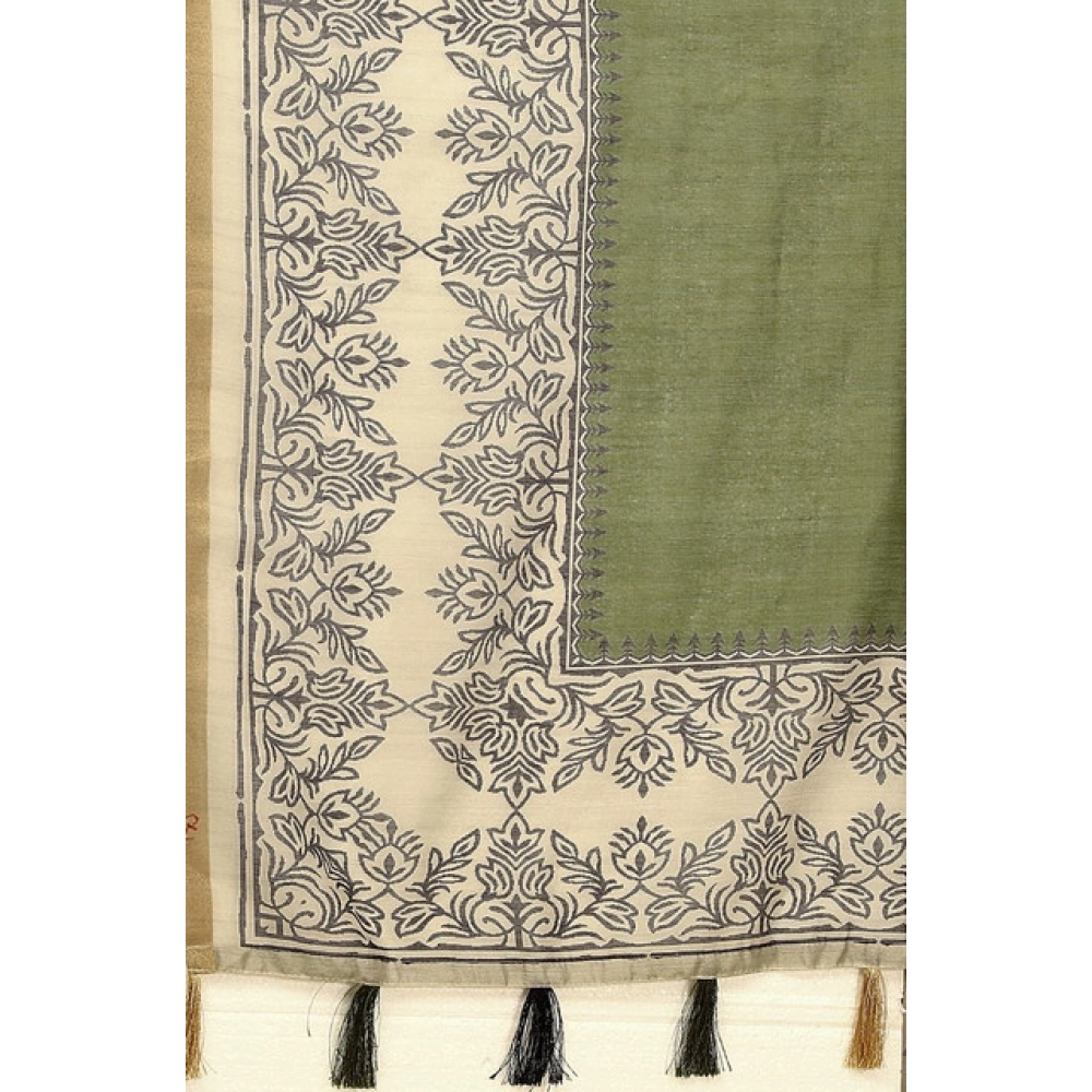 Women's Chanderi Printed Saree With Unstitched Blouse 5.5Mtr (Green) - Image 2