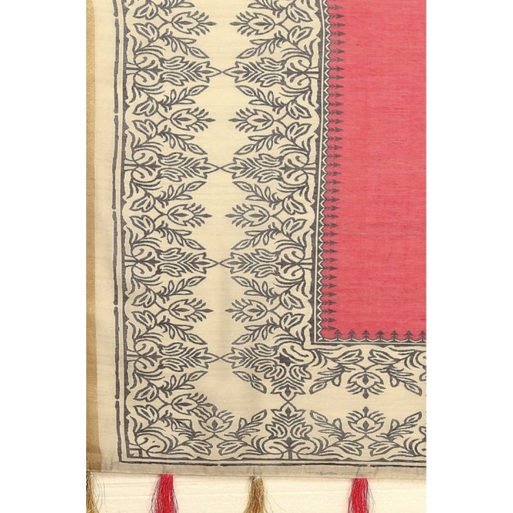 Women's Chanderi Printed Saree With Unstitched Blouse 5.5Mtr (Pink) - Image 2