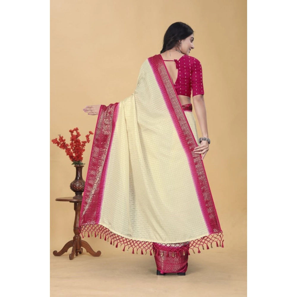 Women's Cotton Blend Checkered Saree With Unstitched Blouse 5.5Mtr (Multicolor) - Image 6