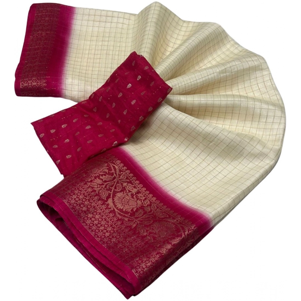 Women's Cotton Blend Checkered Saree With Unstitched Blouse 5.5Mtr (Multicolor) - Image 2