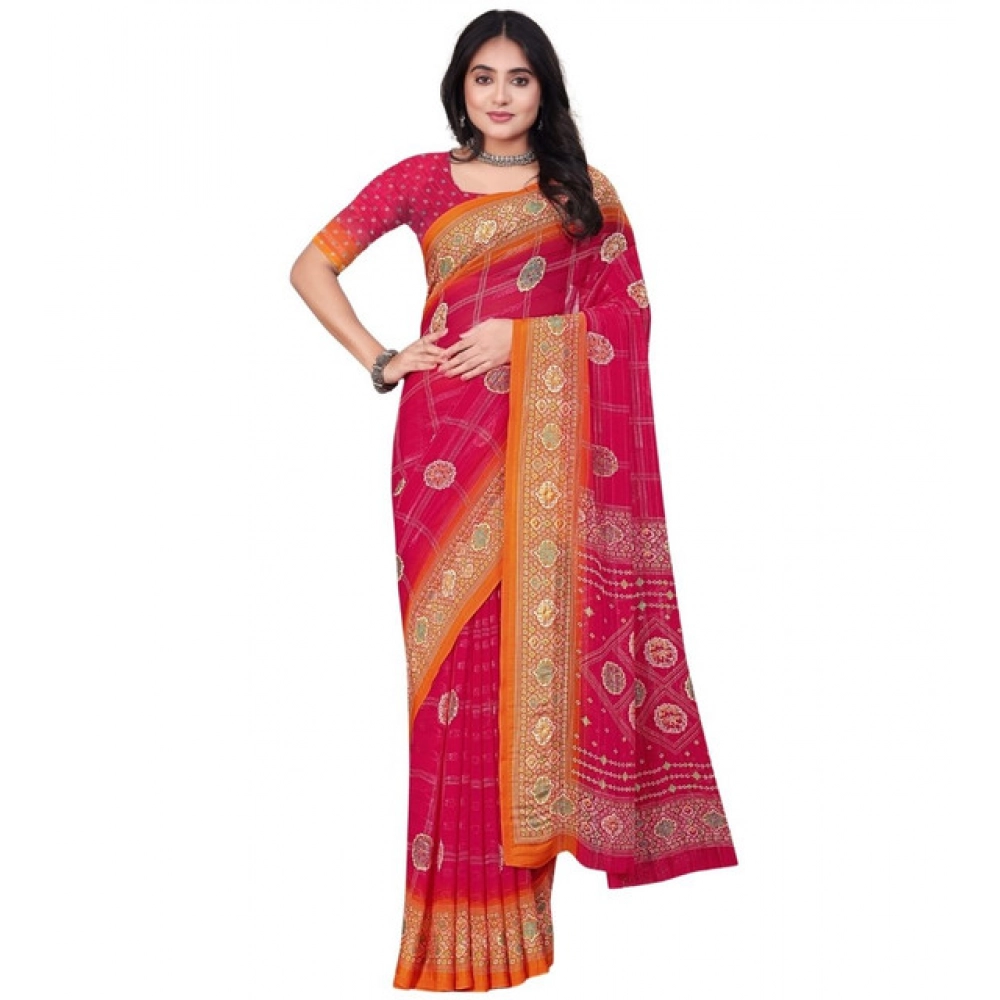 Women's Art Silk Printed Saree With Unstitched Blouse 5.5Mtr (Pink) - Image 6