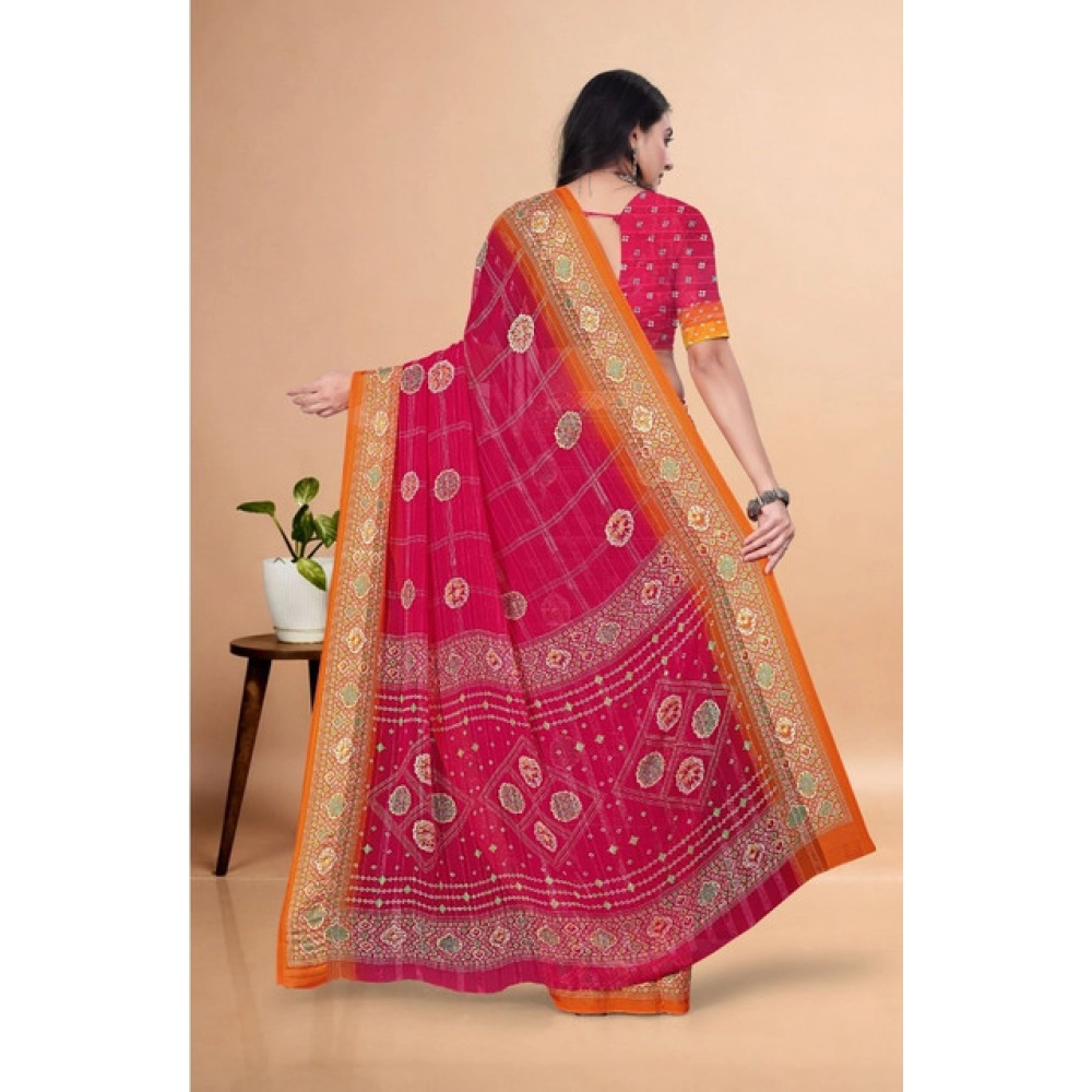 Women's Art Silk Printed Saree With Unstitched Blouse 5.5Mtr (Pink) - Image 5