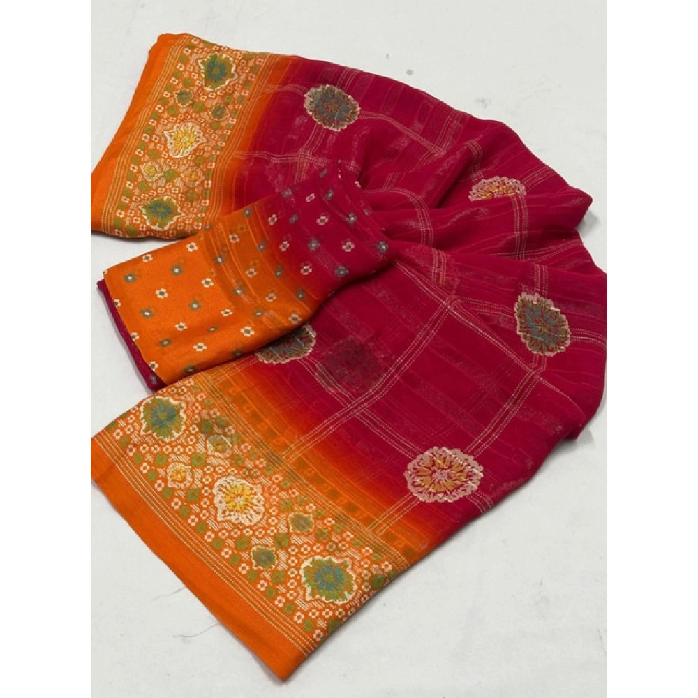 Women's Art Silk Printed Saree With Unstitched Blouse 5.5Mtr (Pink) - Image 2