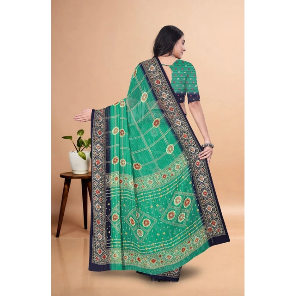 Women's Art Silk Printed Saree With Unstitched Blouse 5.5Mtr (Green) - Image 5