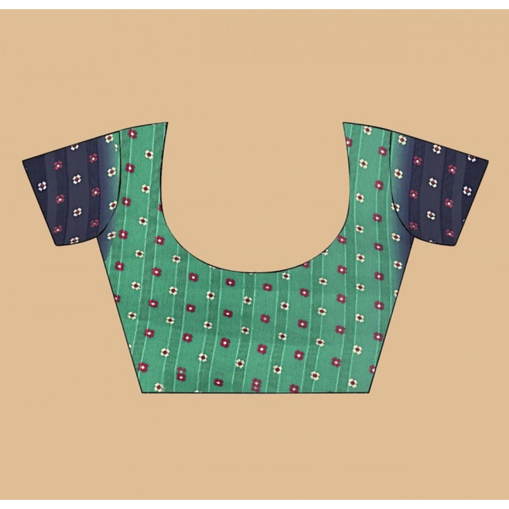 Women's Art Silk Printed Saree With Unstitched Blouse 5.5Mtr (Green) - Image 3