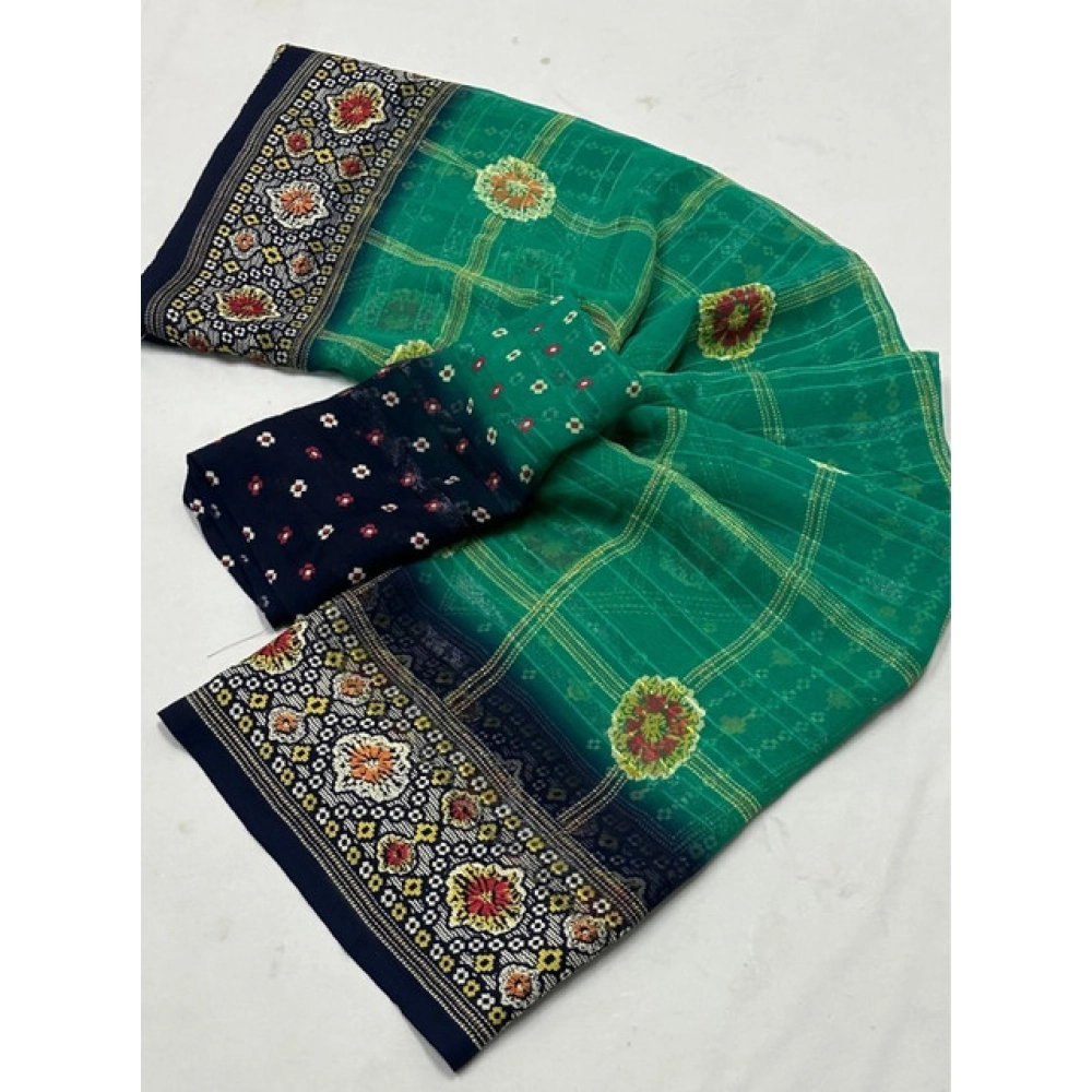 Women's Art Silk Printed Saree With Unstitched Blouse 5.5Mtr (Green) - Image 2