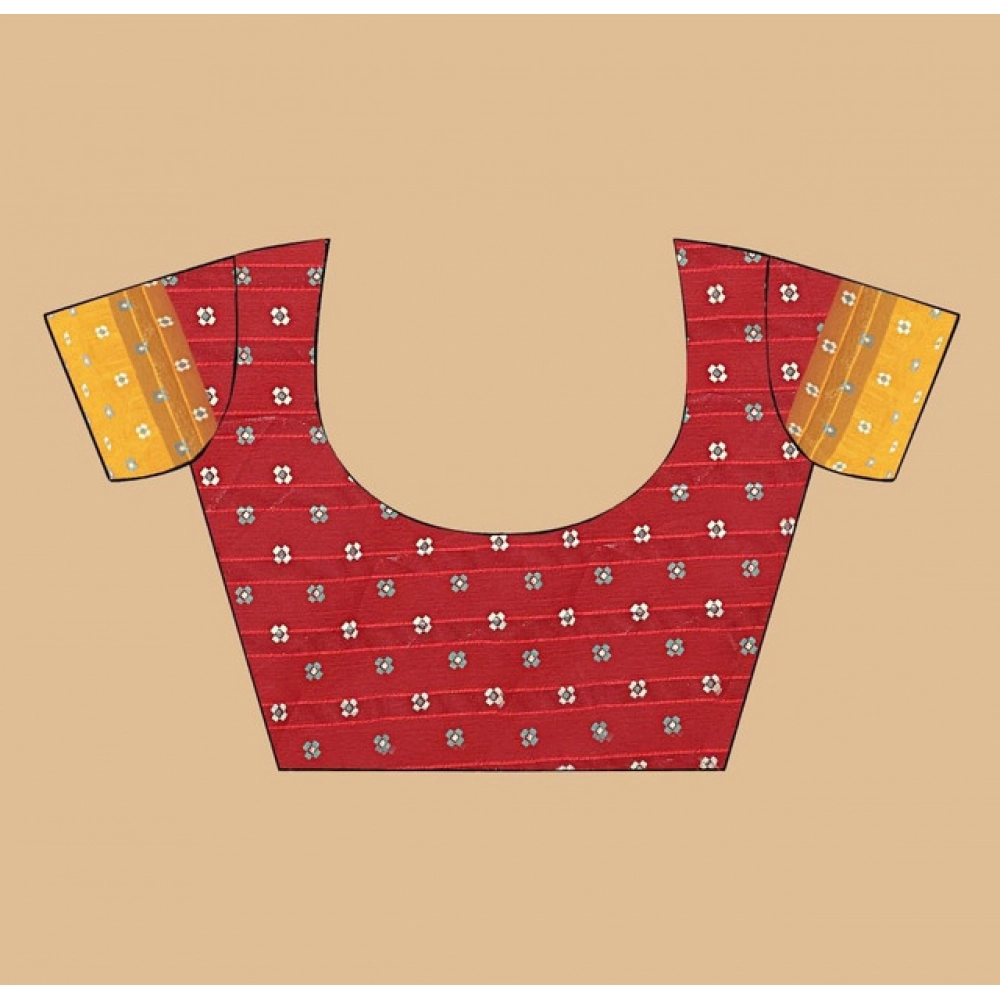 Women's Art Silk Printed Saree With Unstitched Blouse 5.5Mtr (Red) - Image 3
