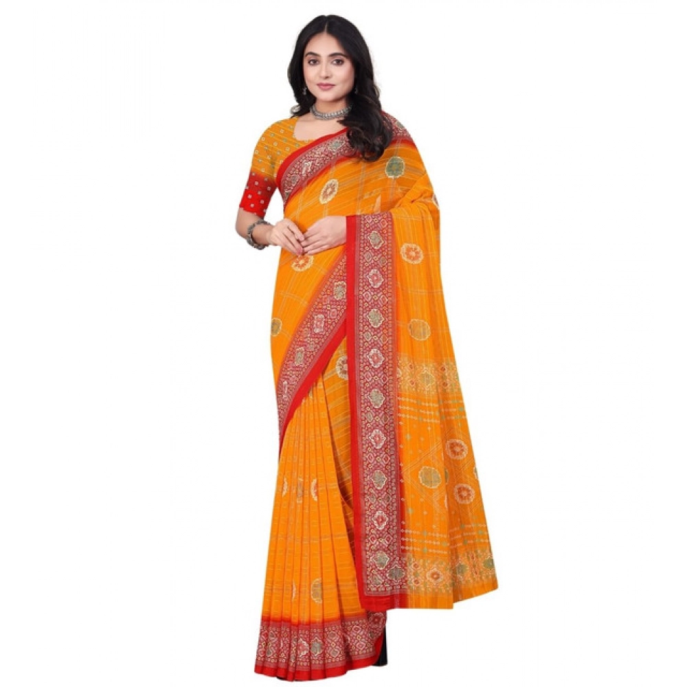 Women's Art Silk Printed Saree With Unstitched Blouse 5.5Mtr (Yellow) - Image 6
