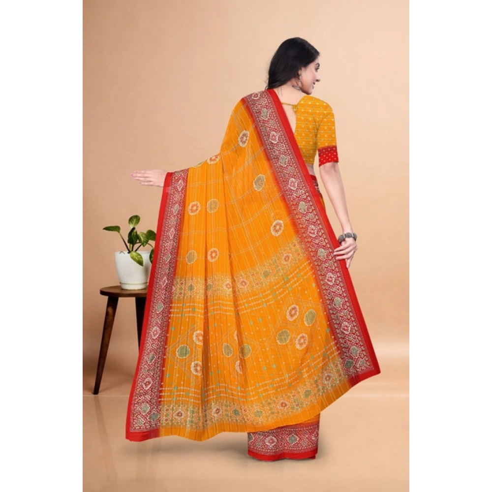 Women's Art Silk Printed Saree With Unstitched Blouse 5.5Mtr (Yellow) - Image 5