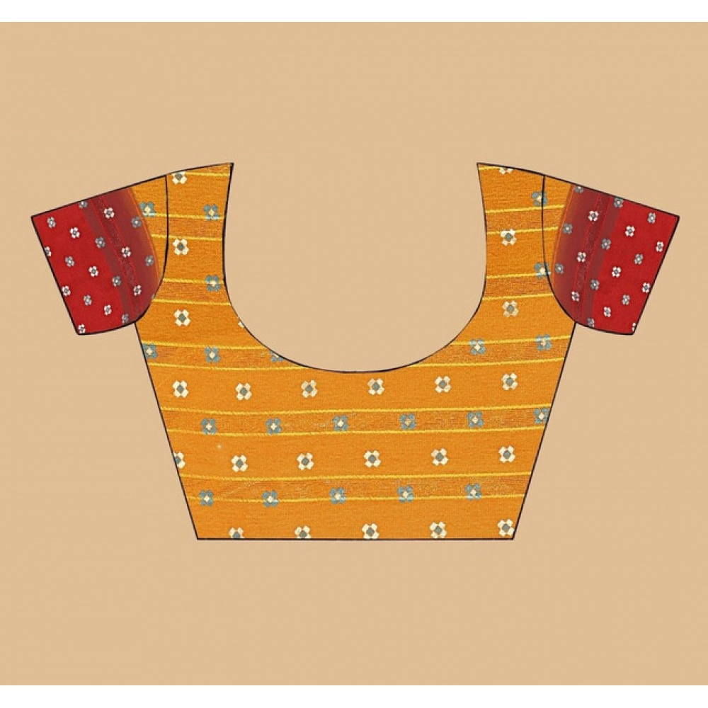 Women's Art Silk Printed Saree With Unstitched Blouse 5.5Mtr (Yellow) - Image 3