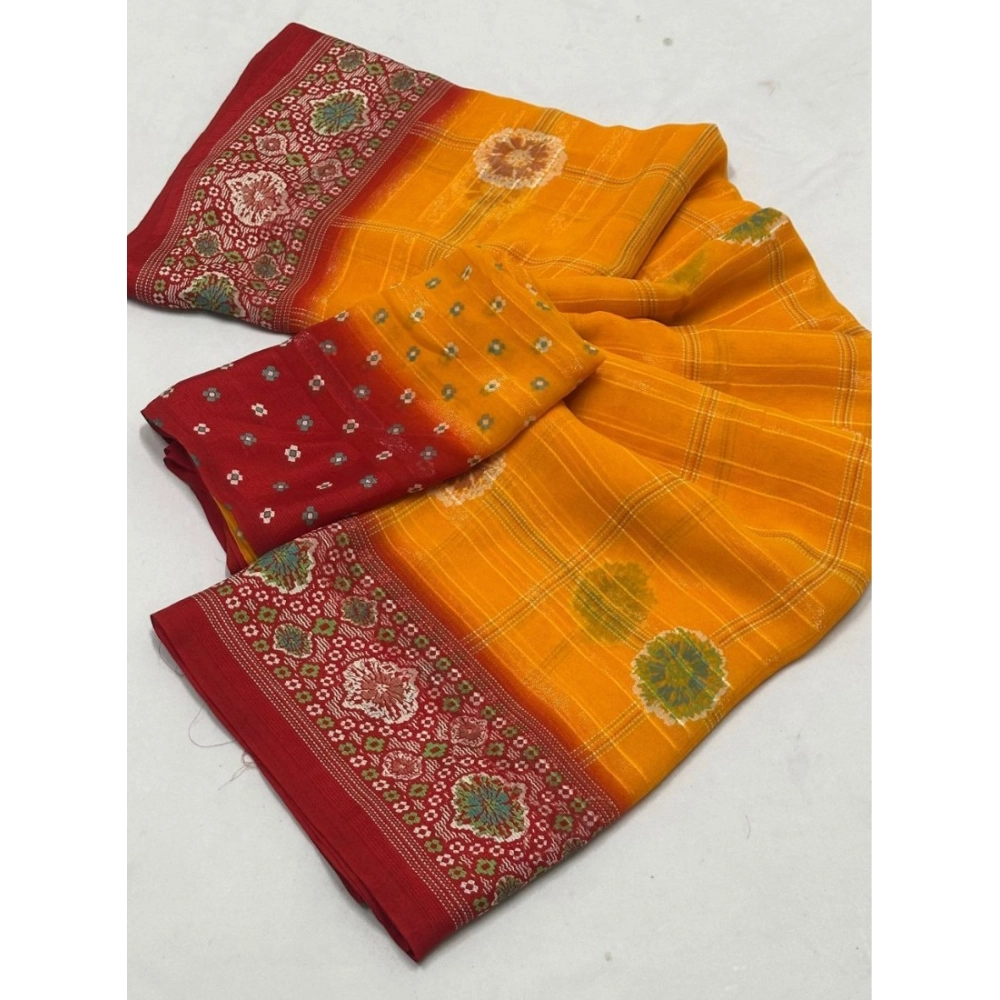 Women's Art Silk Printed Saree With Unstitched Blouse 5.5Mtr (Yellow) - Image 2