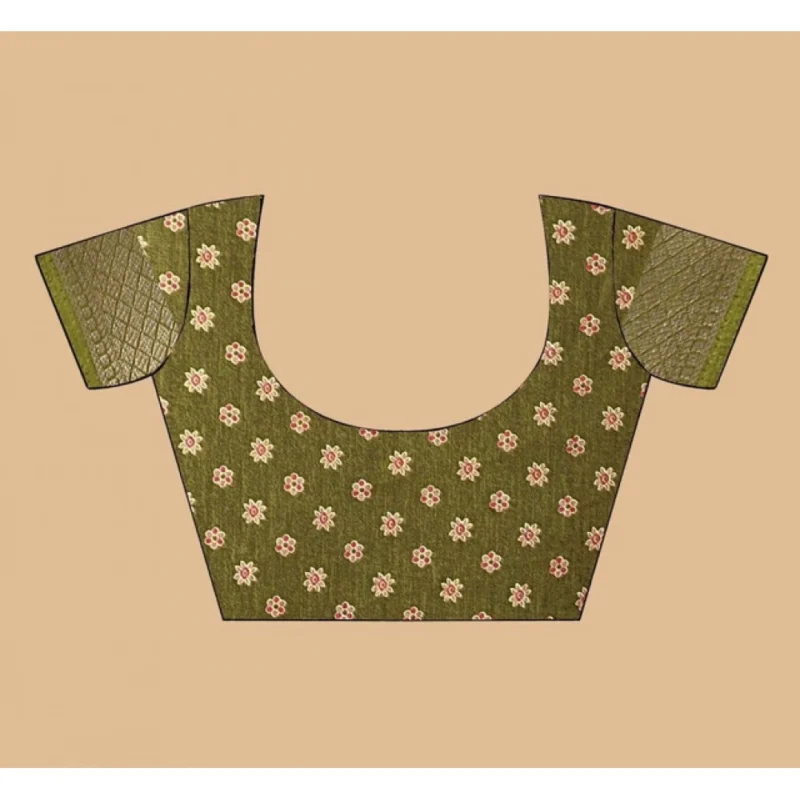 Alternative view of Women's Art Silk Printed Saree With Unstitched Blouse 5.5Mtr (Mehendi)