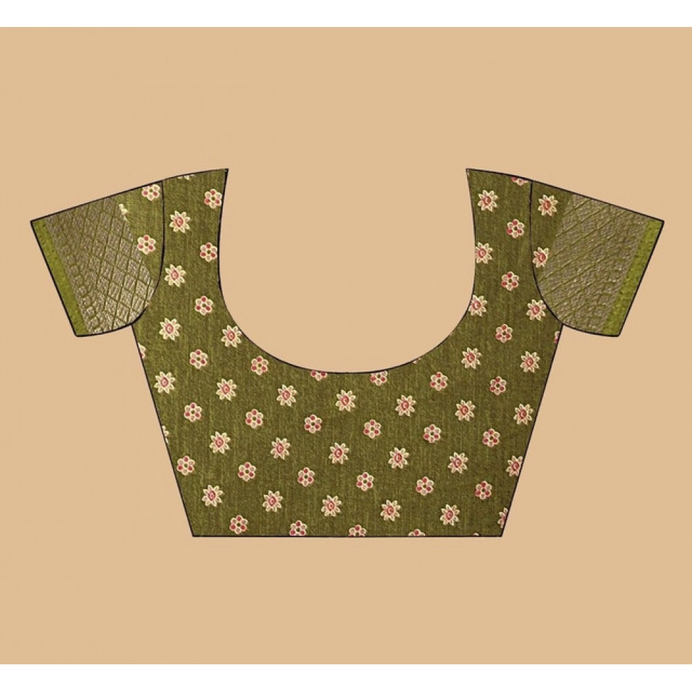 Women's Art Silk Printed Saree With Unstitched Blouse 5.5Mtr (Mehendi) - Image 2
