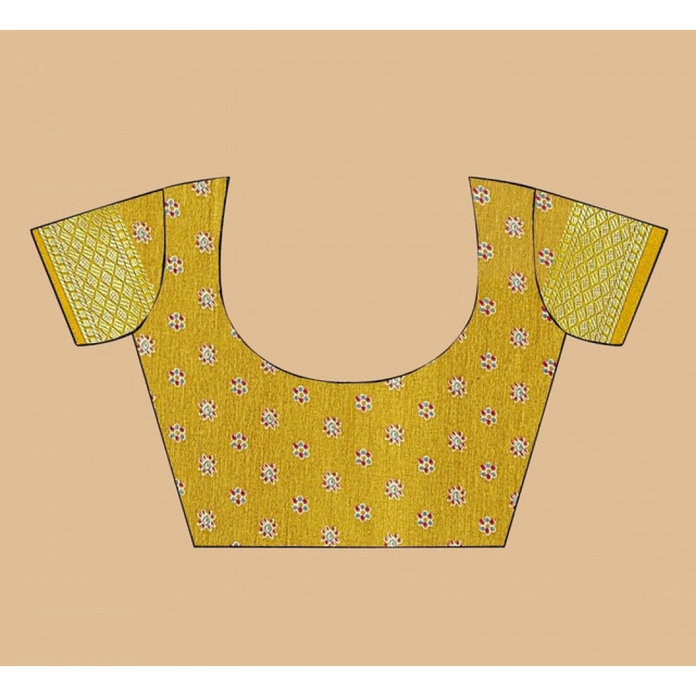 Women's Art Silk Printed Saree With Unstitched Blouse 5.5Mtr (Mustard) - Image 3