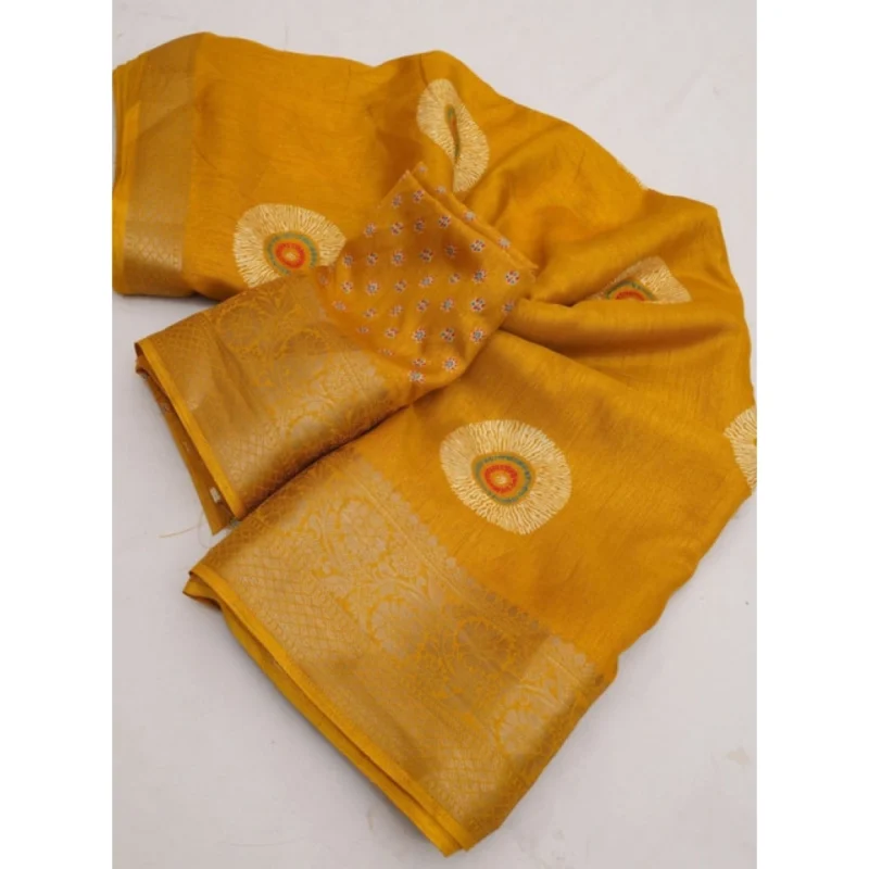 Alternative view of Women's Art Silk Printed Saree With Unstitched Blouse 5.5Mtr (Mustard)