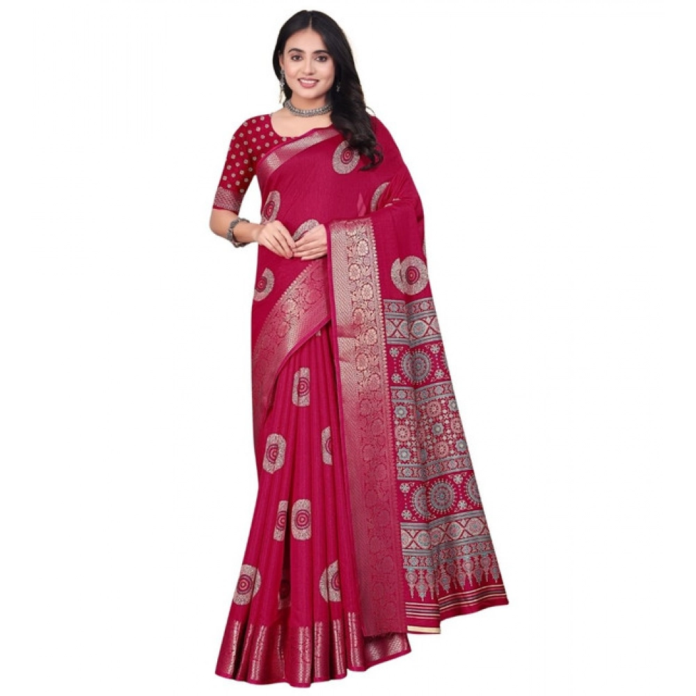 Women's Art Silk Printed Saree With Unstitched Blouse 5.5Mtr (Pink) - Image 6