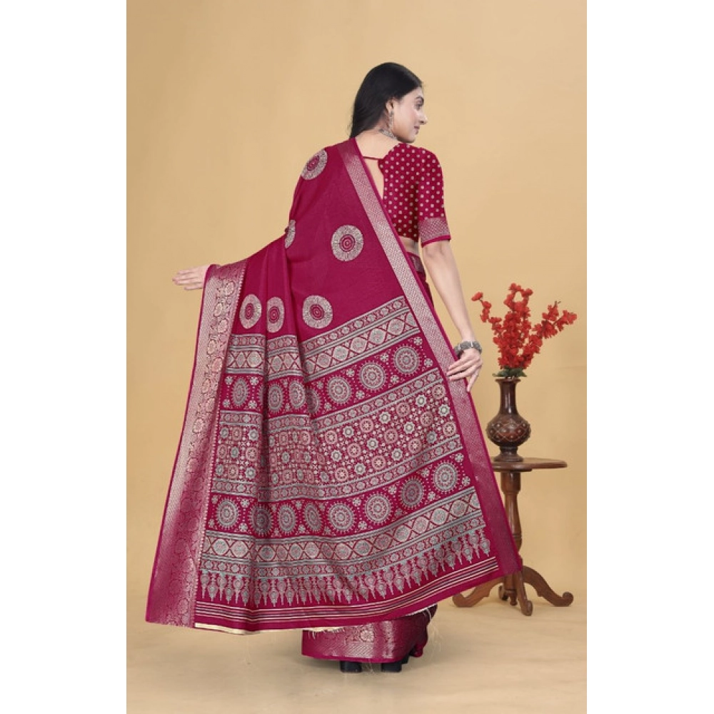 Women's Art Silk Printed Saree With Unstitched Blouse 5.5Mtr (Pink) - Image 5