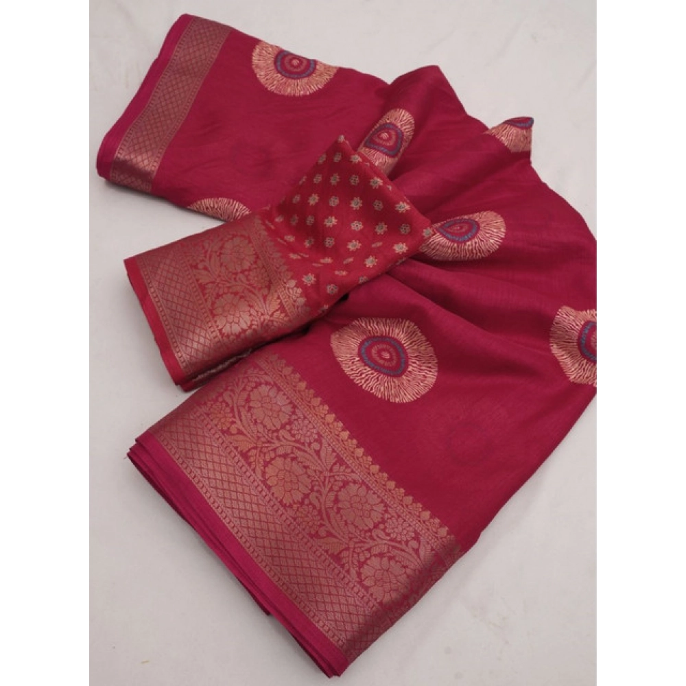 Women's Art Silk Printed Saree With Unstitched Blouse 5.5Mtr (Pink) - Image 2