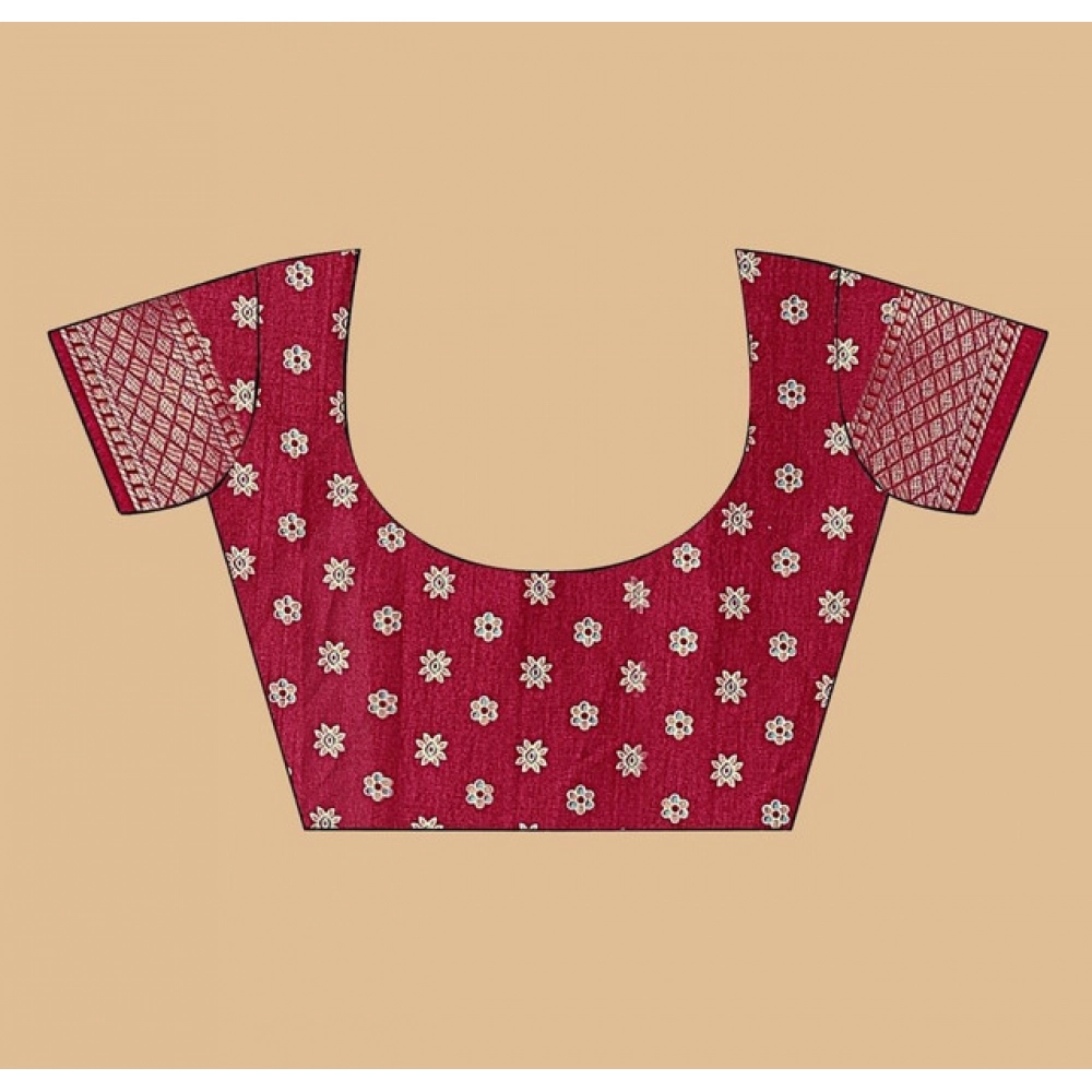 Women's Art Silk Printed Saree With Unstitched Blouse 5.5Mtr (Red) - Image 3