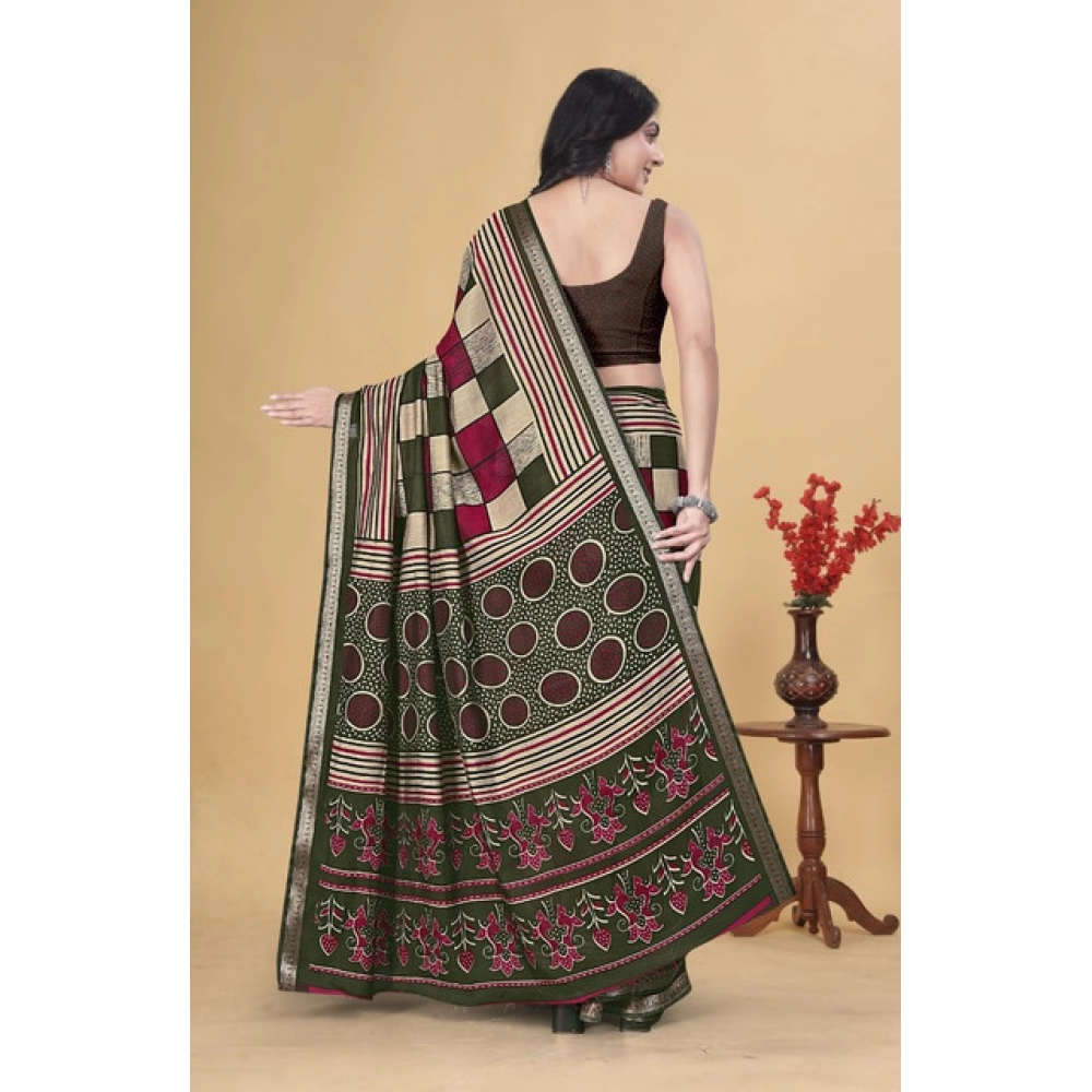 Women's Dupion Silk Block Printed Saree With Unstitched Blouse 5.5Mtr (Multicolor) - Image 5
