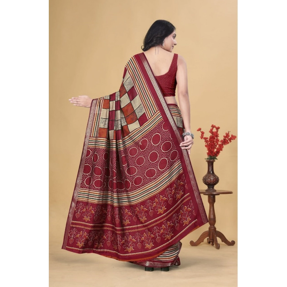 Women's Dupion Silk Block Printed Saree With Unstitched Blouse 5.5Mtr (Multicolor) - Image 5