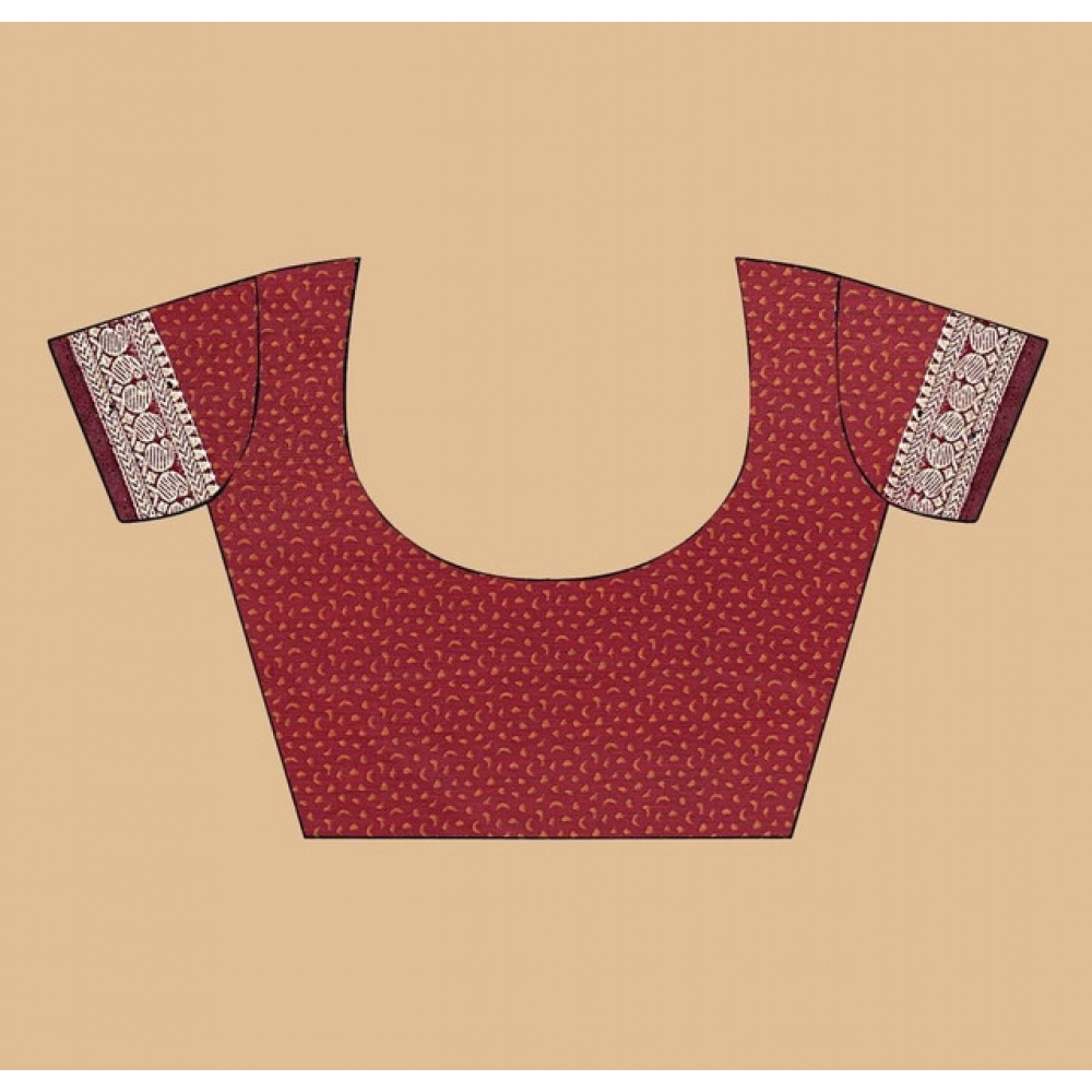 Women's Dupion Silk Block Printed Saree With Unstitched Blouse 5.5Mtr (Multicolor) - Image 3