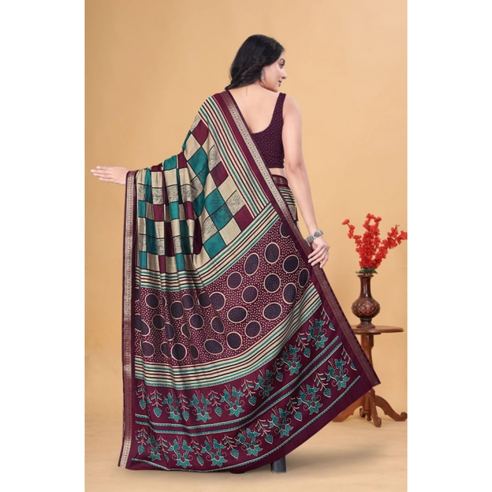 Women's Dupion Silk Block Printed Saree With Unstitched Blouse 5.5Mtr (Multicolor) - Image 5