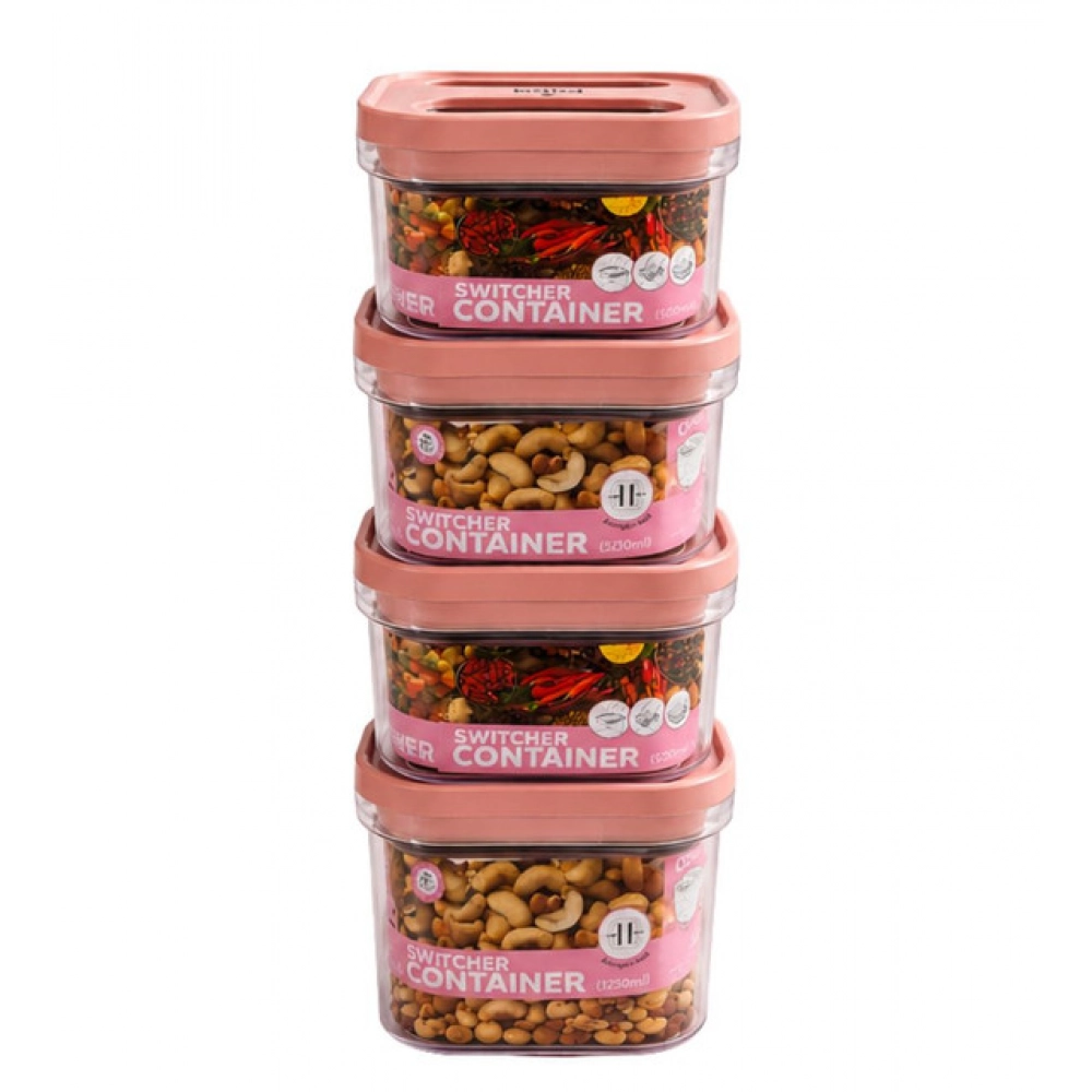Pack of 4 Switchers Airtight Storage Container Set 1250 ML (Pink) - Image 2