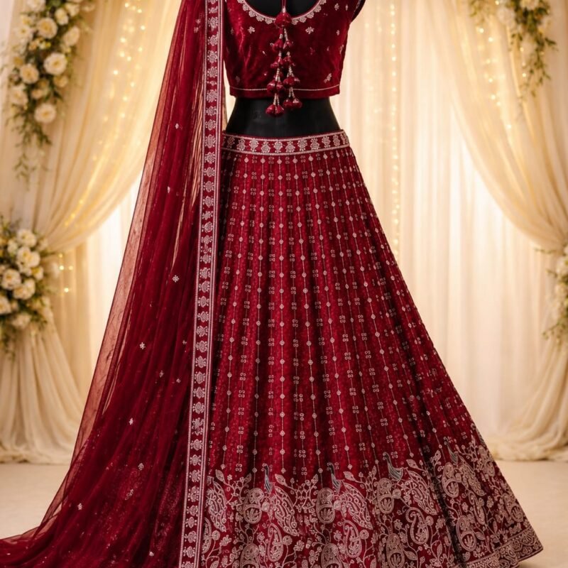 Alternative view of Luxury Wine Red Designer Embroidered Lehenga Choli Set with Premium Dupatta | Bridal, Wedding & Festive Collection