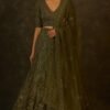 Olive Green Sequined Embellished Lehenga Set with Embroidered Net Dupatta