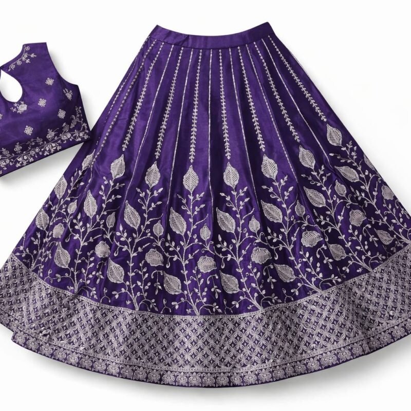 Royal Purple Embroidered Semi-Stitched Lehenga Set for Women | Designer Festive, Wedding & Party Wear - Image 3