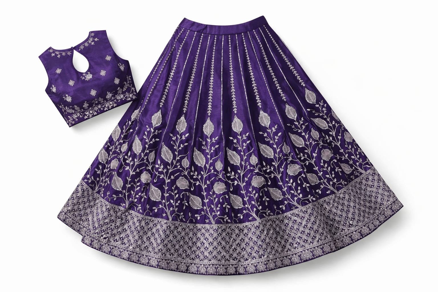 Royal Purple Embroidered Semi-Stitched Lehenga Set for Women | Designer Festive, Wedding & Party Wear - Image 3