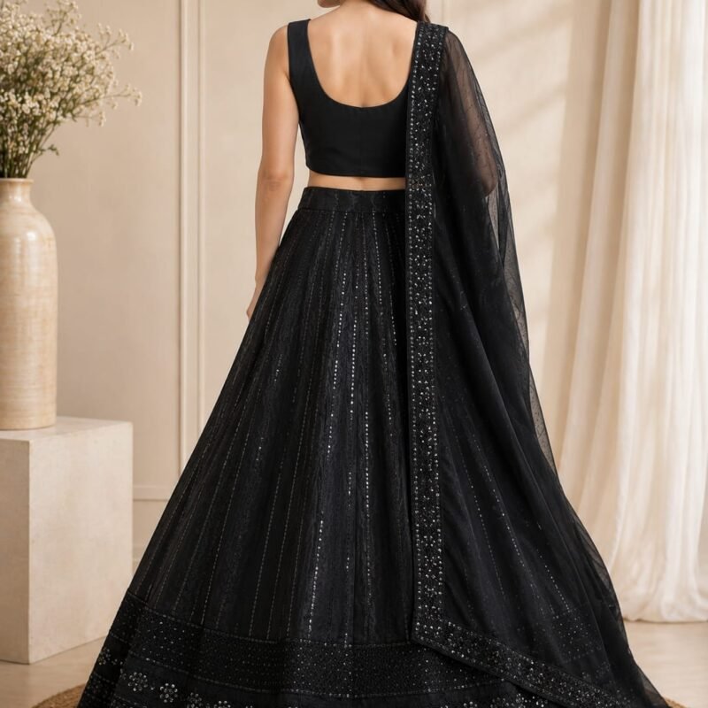 Alternative view of Elegant Black Sequins Embroidered Lehenga Choli Set with Designer Net Dupatta | Women's Wedding, Party & Festive Wear