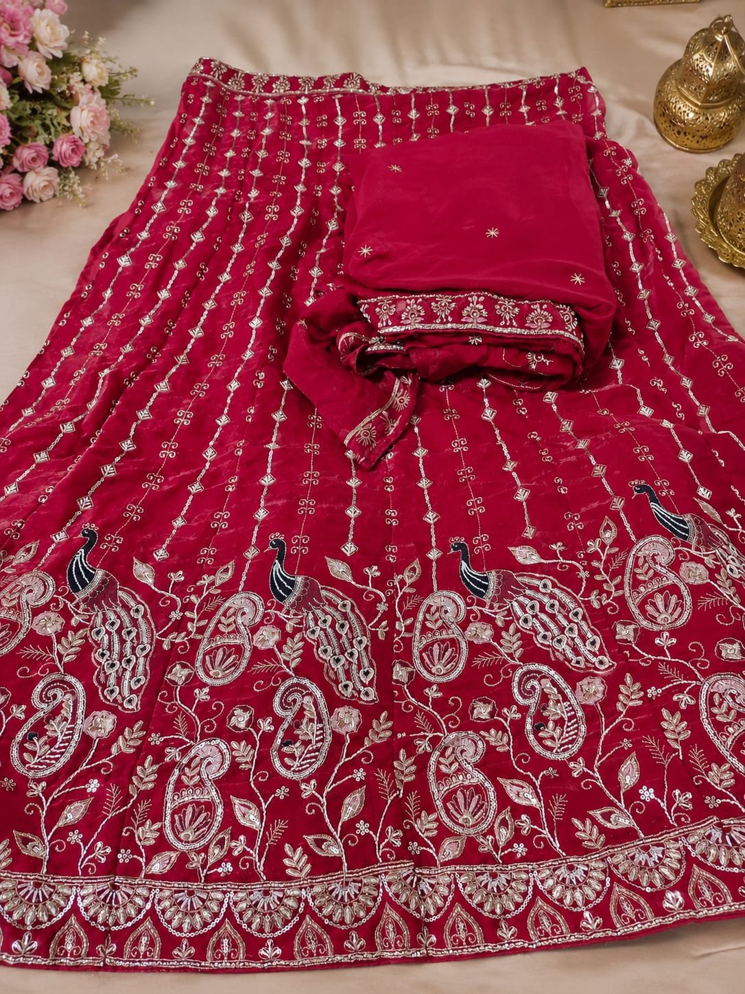 Rani Pink Embroidered Lehenga Choli Set with Designer Dupatta | Wedding & Festive Wear for Women - Image 3