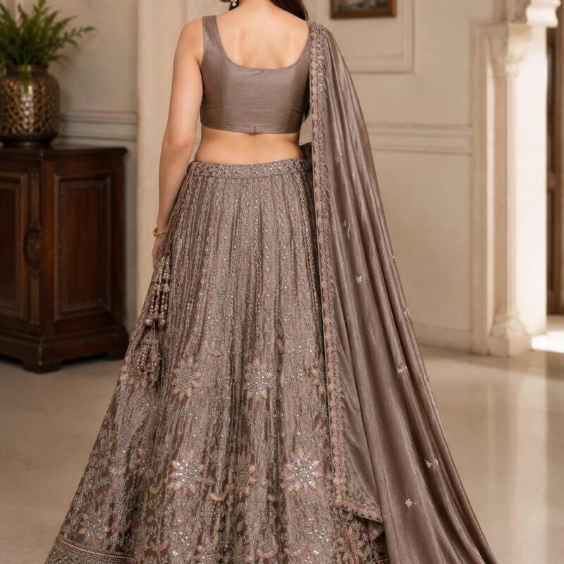 Alternative view of Muted Taupe/Beige Gray Elegance Lehenga Set – Timeless Grace for Every Celebration