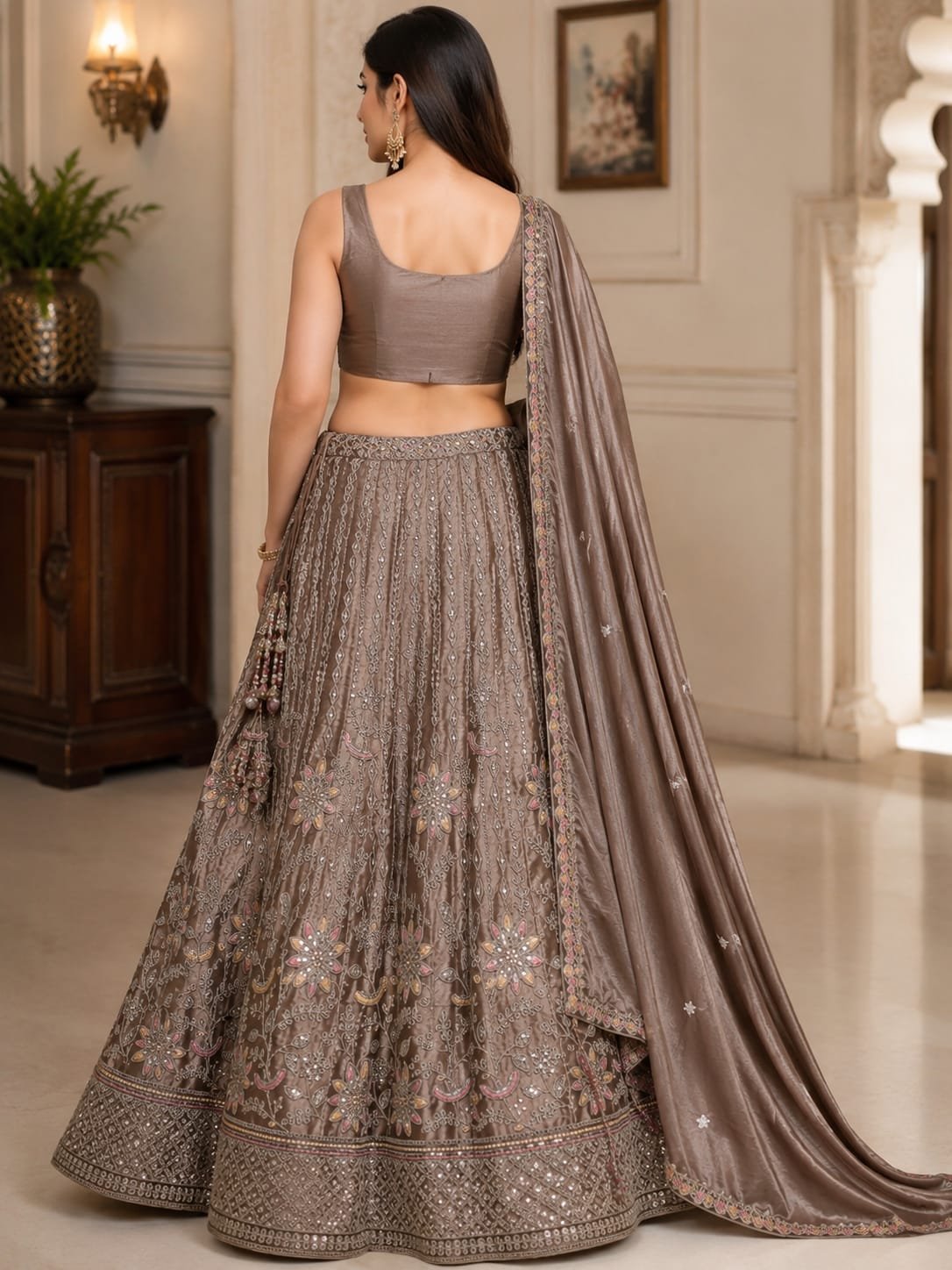 Muted Taupe/Beige Gray Elegance Lehenga Set – Timeless Grace for Every Celebration - Image 2