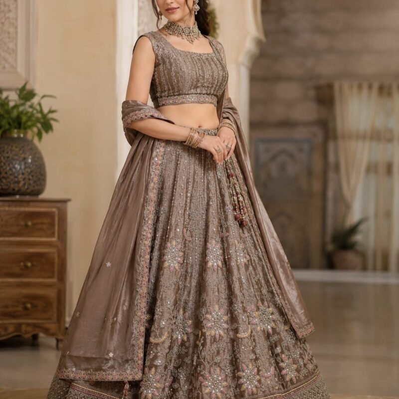 Muted Taupe/Beige Gray Elegance Lehenga Set – Timeless Grace for Every Celebration
