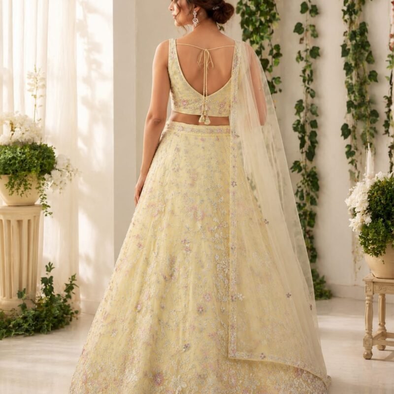 Alternative view of Butter Yellow Floral Embroidered Lehenga Choli