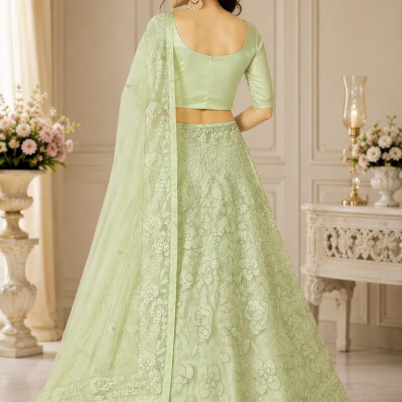 Alternative view of Pastel Pistachio Green Floral Embroidered Organza Lehenga Choli Set with Dupatta | Designer Wedding & Festive Wear for Women